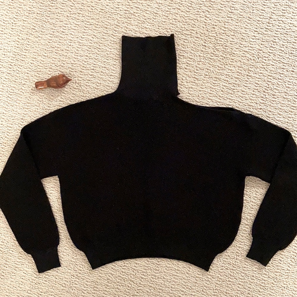 BCBG Black turtleneck sweater peek-a-boo shoulder